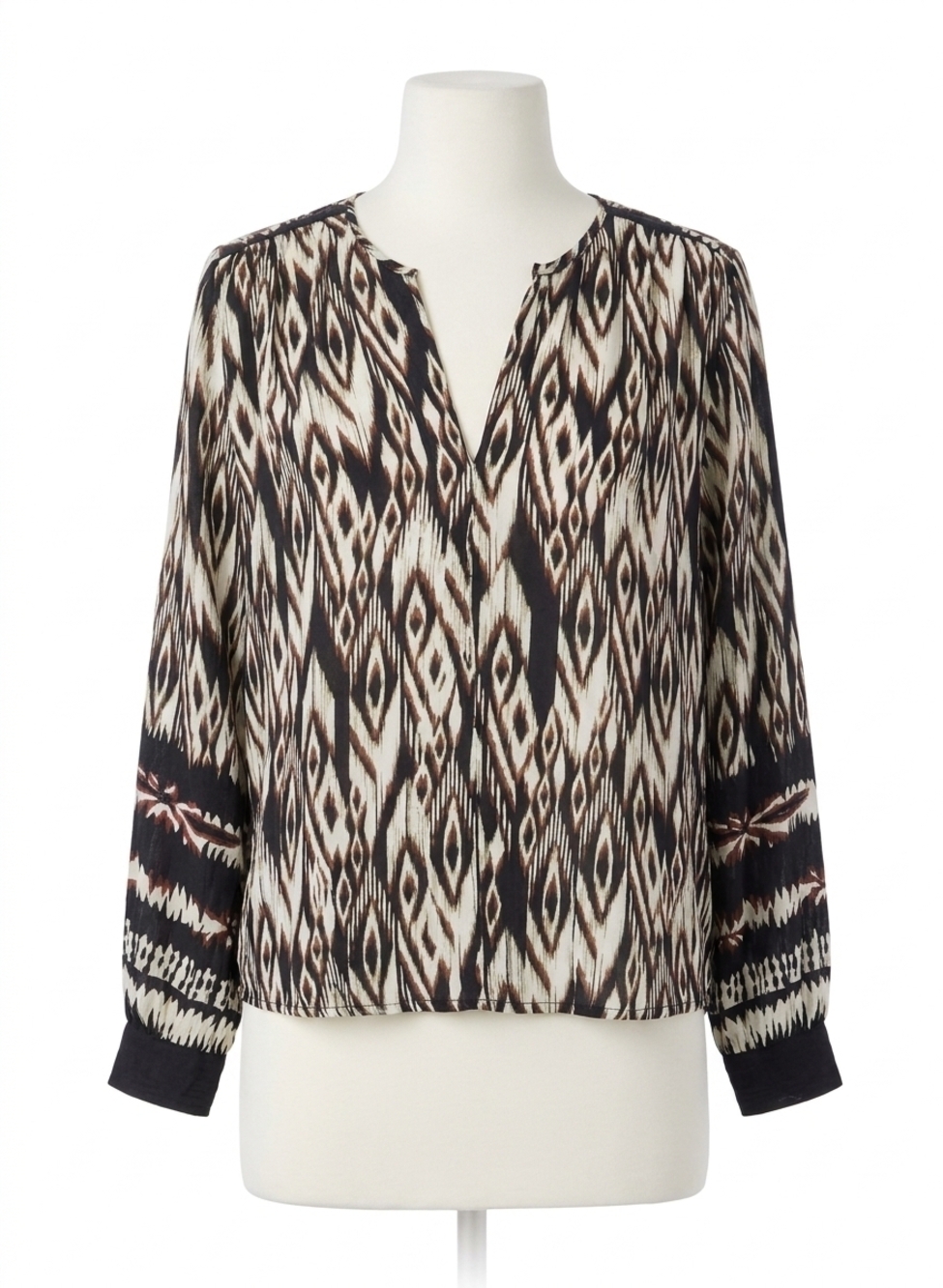 NEW VELVET BY GRAHAM & SPENCER ikat abrielle blouse in black/ecru